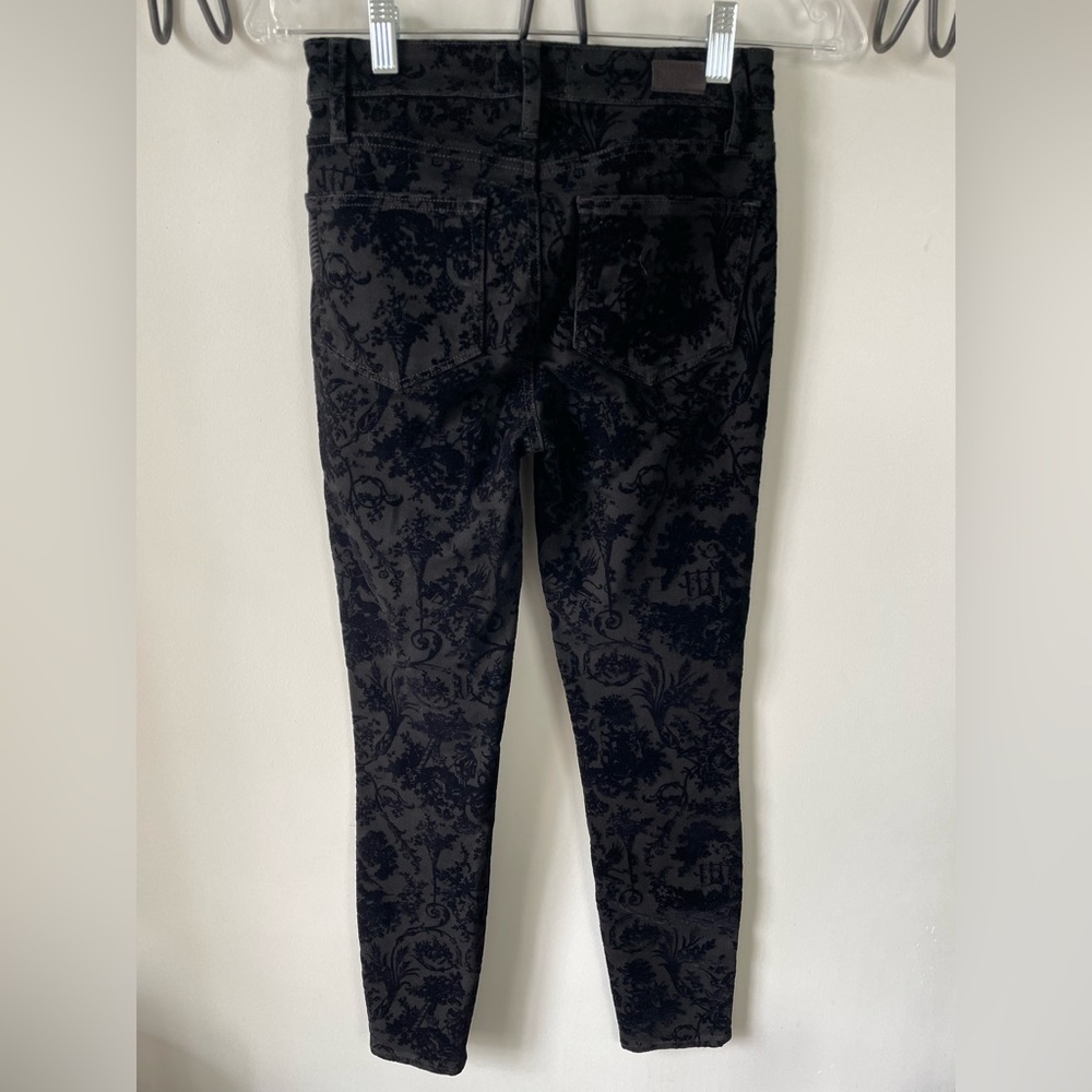 NEW PAIGE Hoxton Ankle Black Flocked Versailles Womens Skinny Denim Pants Sz 25 - Picture 6 of 10